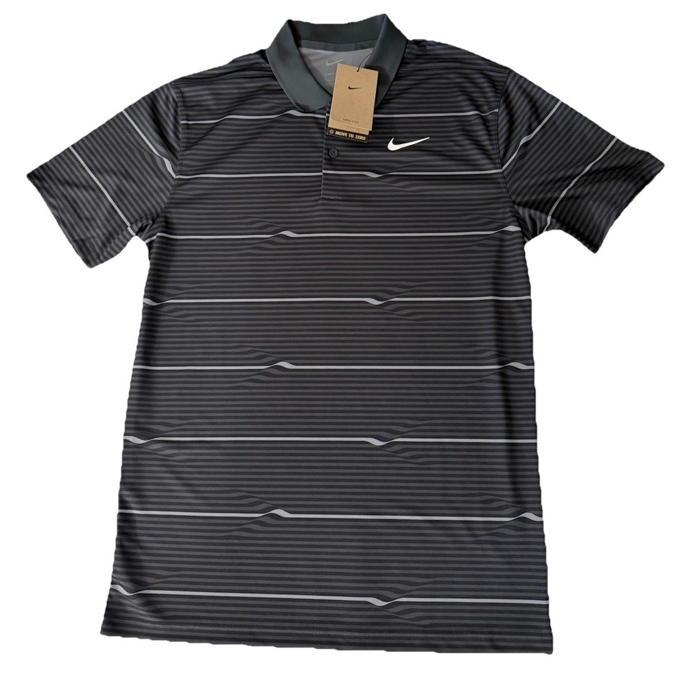 Nike Victory Golf Polo Shirt Mens Size S Dri-FIT Striped Ripple Black Dark Gray